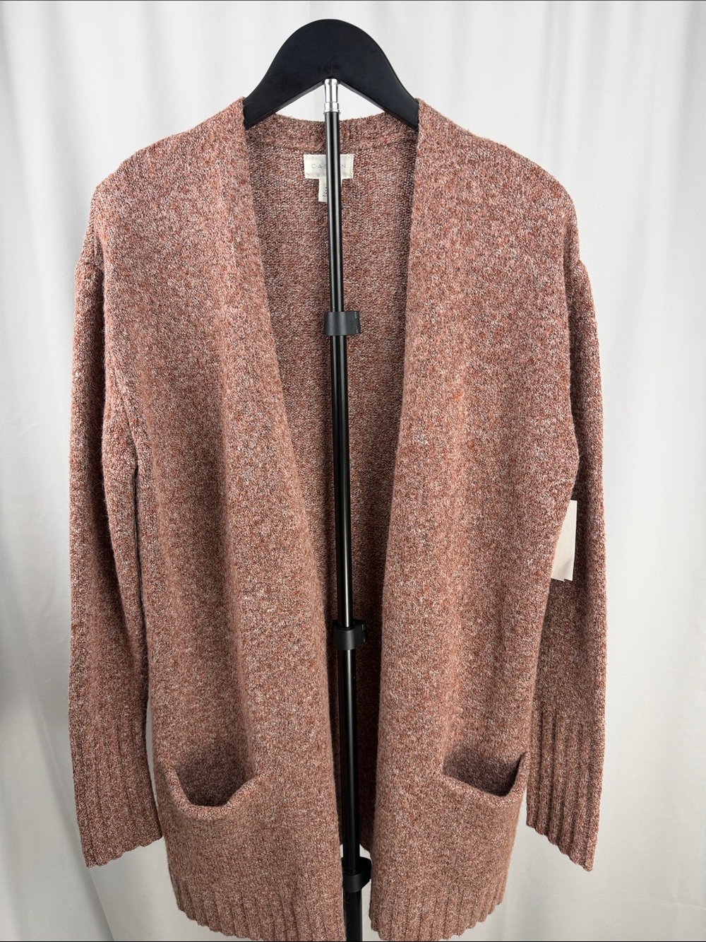 Caslon NWT XS Open Front Cardigan Mauve Taupe Marled Knit Pockets